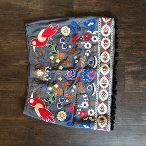 NWT Embroidered skirt with pompom trim